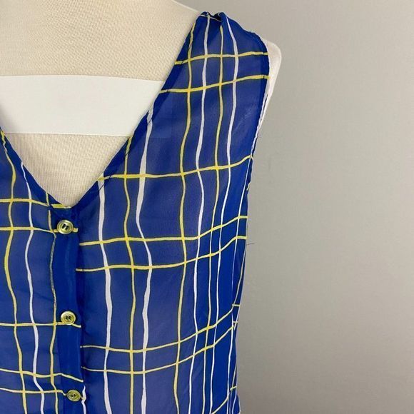 SWEET RAIN Blue & Yellow Plaid Open Back Blouse‎ - Picture 3 of 8